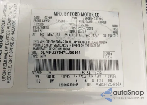 2007 Lincoln Navigator Ultimate из США, поврежденный, VIN 5LMFU27547LJ00163